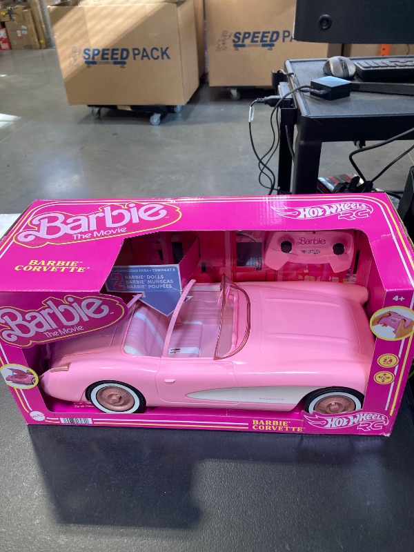 Photo 1 of Barbie Hot Wheels RC Corvette from The Movie, Full-Function Remote-Control Toy Car Holds 2 Dolls
