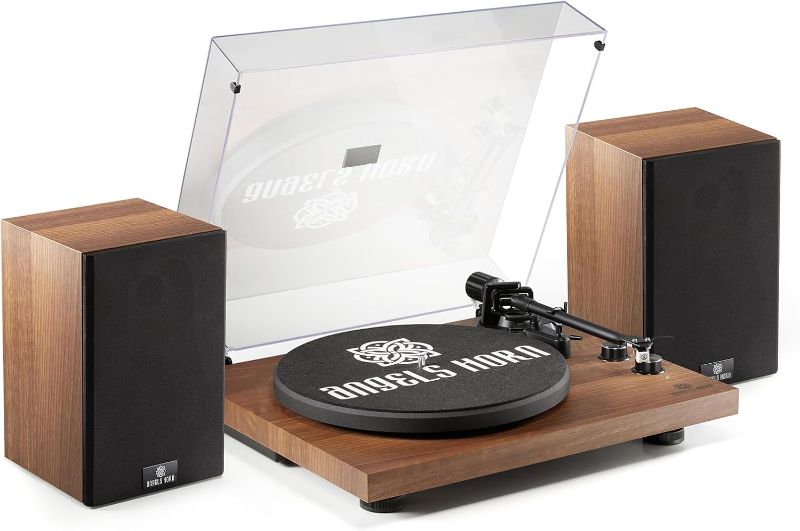 Photo 1 of ANGELS HORN Vinyl Record Player, Hi-Fi System Bluetooth Turntable Players with Stereo Bookshelf Speakers, Built-in Phono Preamp, Belt Drive 2-Speed, Adjustable Counterweight, AT-3600L
