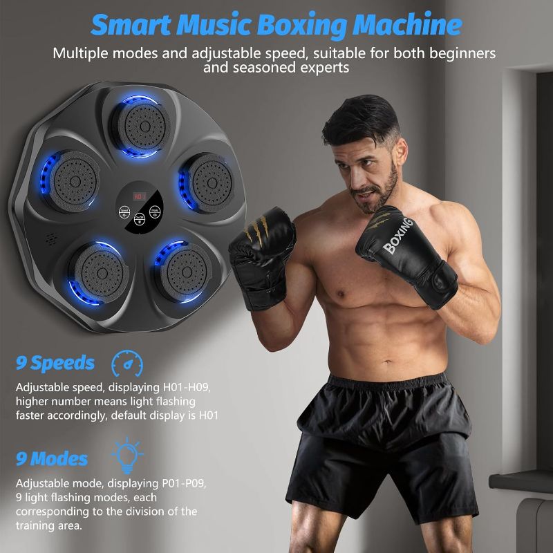 Photo 1 of Music Boxing Machine, Interactive Punching Trainer with Boxing Gloves, Large Size Wall Mounted Electronic Boxing Target for Adults Kids, 9 Modes & 9 Speeds
