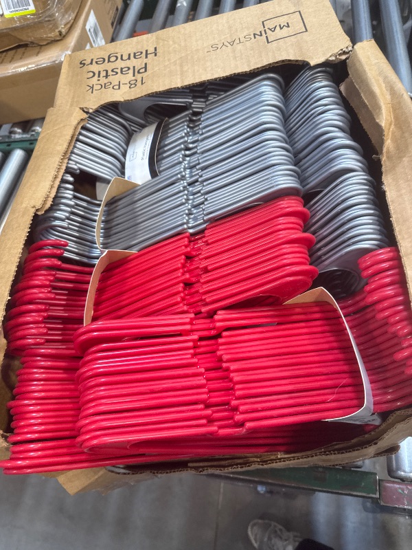 Photo 1 of Box of Plastic Hangers, Red and Gray 10 Packs (18 Each )