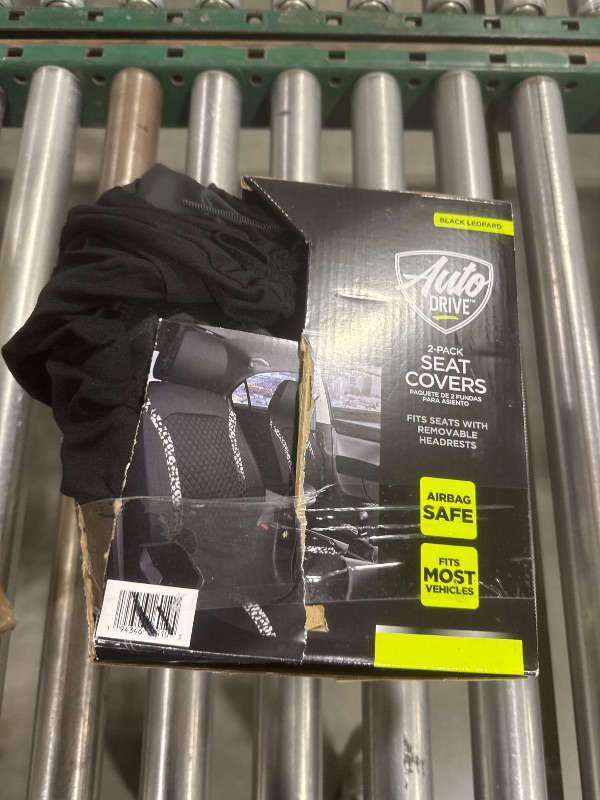 Photo 1 of Auto Drive Black Faux Leather Black Leopard Automotive Seat Covers 2 Pack
