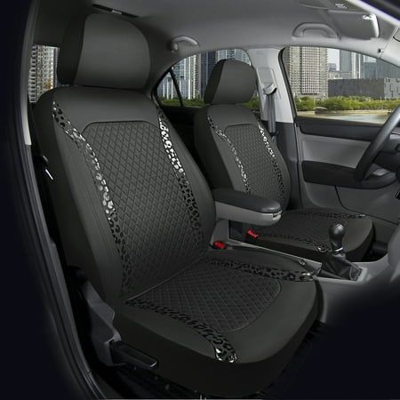Photo 1 of Auto Drive Black Faux Leather Black Leopard Automotive Seat Covers 2 Pack
