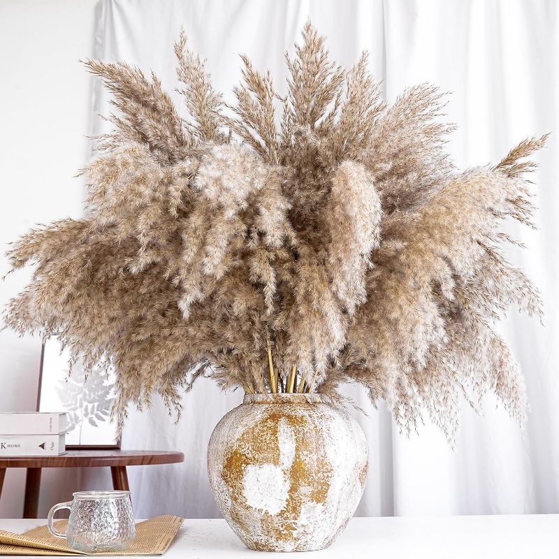 Photo 1 of 30-inch Tall Nature Pampas Grass Bouquet Decor - Boho Flowers and Feathers for Centerpieces, Perfect for Tall Floor Vase Fillers, Home Decor, Living Room, and Wedding Decor (20Pcs)
