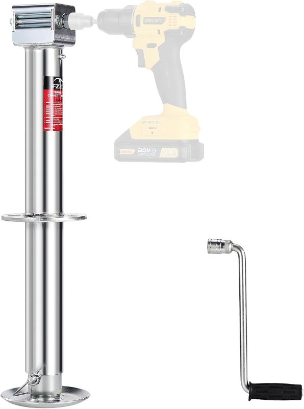 Photo 1 of 5000 lbs A-Frame Trailer Jack, 23" Vertical Travel, 20-24V Cordless Drill Compatible, Adjustable Drop Leg, for Utility, Yacht (Silver)
