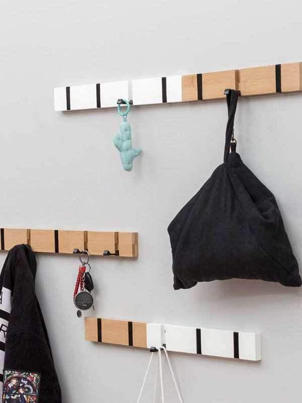 Photo 1 of 2 Pack Wooden Wall Mounted Folding Rack, Modern Wall Floating Coat Hook Rack Space– Natural 6 Hooks
