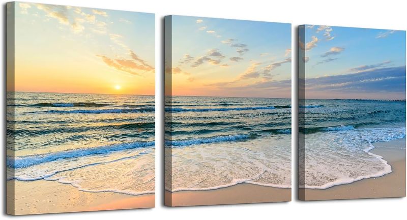 Photo 1 of Daktenn 3 Piece Beach Wall Art Ocean Wall Art Wave Wall Art Sunset Pictures Wall Decor Beach Pictures Wall Art Coastal Beach Wall Decor Ocean Wall Decor Ocean Pictures Wall Decor Beach Sunset Canvas Wall Art Sunset Landscape Painting