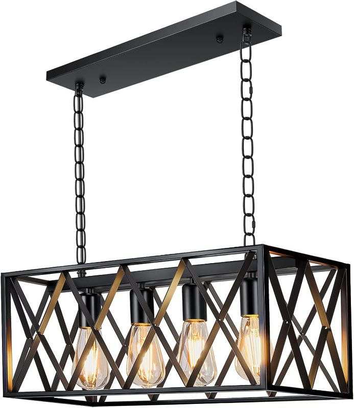 Photo 1 of Pynsseu Industrial Kitchen Island Pendant Lighting, Rectangular Vintage Rustic 4-Light Hanging Pendant Light Fixtures for Kitchen Farmhouse, Bar, Dinning Room

