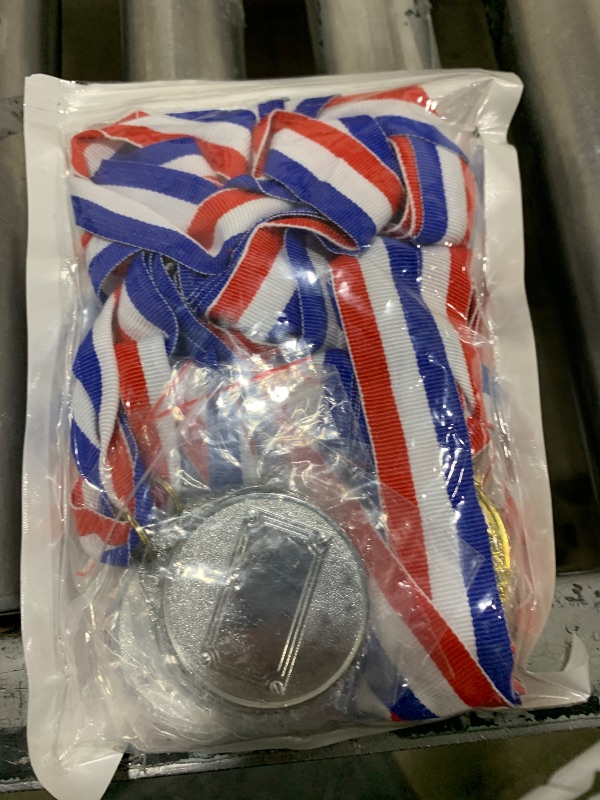 Photo 1 of 12 Pieces Metal Winner Gold Silver Bronze Award Medals with Red White Blue Neck Ribbon 2 Inch by MOMOONNON