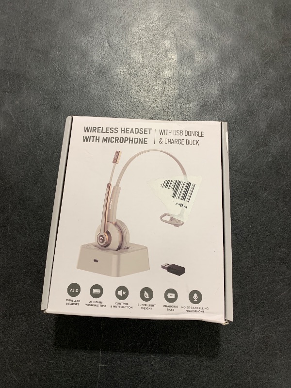 Photo 1 of Vonztek Bluetooth Headset with Microphone,Wireless Headset V5.2 with AI Noise Canceling Mic&USB Dongle, Wireless Headphones with Charging Base and Mute Function for Computer/Phone/Office/Skype