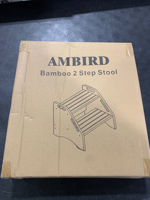 Photo 1 of AMBIRD Wooden Step Stool, Two Step Stools Toddler 300 lbs Capacity with Safety Non-Slip Pads and Handles, Bamboo Step Stool for Bathroom, Kitchen Dual Height Step Stools for Kids (Natural)
