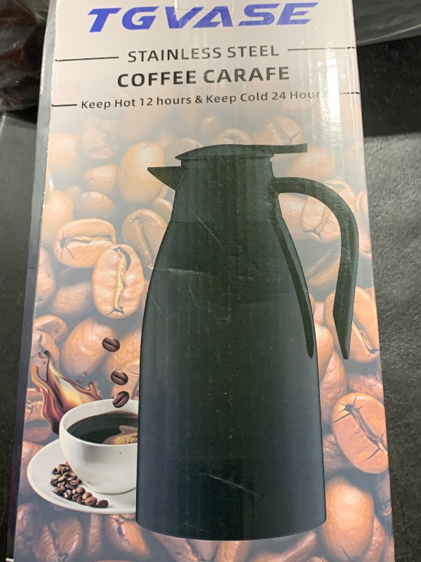Photo 1 of 70oz Thermal Coffee Carafe for keeping hot,Updated Carafes for hot liquid, Stainless Steel Insulated Thermal Pot for Coffee, Hot Water,Keep Hot 12 Hours (Black 2.1 L)
