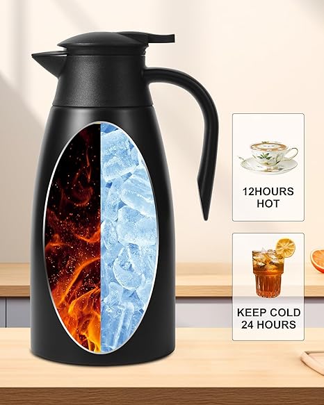 Photo 1 of 70oz Thermal Coffee Carafe for keeping hot,Updated Carafes for hot liquid, Stainless Steel Insulated Thermal Pot for Coffee, Hot Water,Keep Hot 12 Hours (Black 2.1 L)