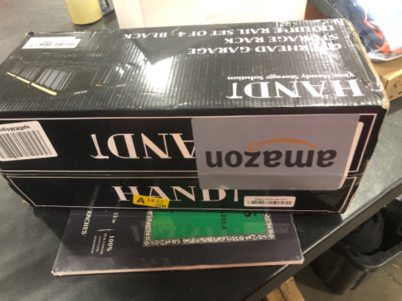 Photo 1 of HANDT Overhead Garage Storage Rack, Connectable Heavy Duty Metal Ceiling Rails For Garage Storage Organization Shelving System, Hanging Racks For Tote Containers, Supports Up To 6 Bins, 4 Sets Black