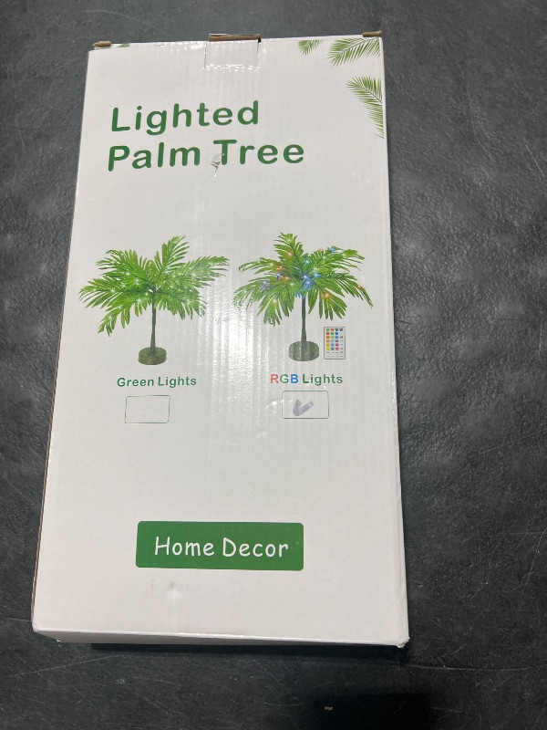 Photo 1 of 18 Color Changing Lighted Palm Tree Table Decor, 23 in Tropical Artificial Palm Tree Lights Branches Battery USB Powered, LED Mini Palm Tree Table Centerpiece for Luau Summer Hawaiian Party Home