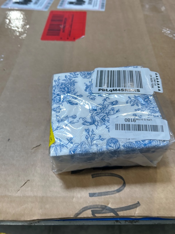 Photo 1 of 100 Pack Blue Floral Cocktail Napkins, Guest Hand Towels Disposable for Bathroom, Blue Floral Paper Napkins for Bridal and Baby Shower, Tea Party, Garden Party, Birthday Party | 5” Fancy Paper Napkins
