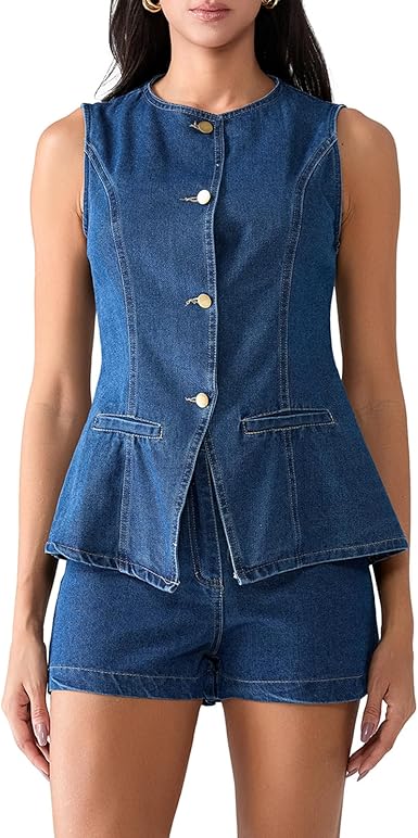Photo 1 of Brand: Fomialsyt
Women's Denim Long Vest Waistcoat Button-up Back Slit Tops Sleeveless Round Neck Jean Jacket Vest