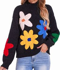 Photo 1 of ***STOCK PHOTO NOT EXACT REFERENCE ONLY****MakeMeChic Women's FLORAL AND BLACK SWEATER SIZE LARGE