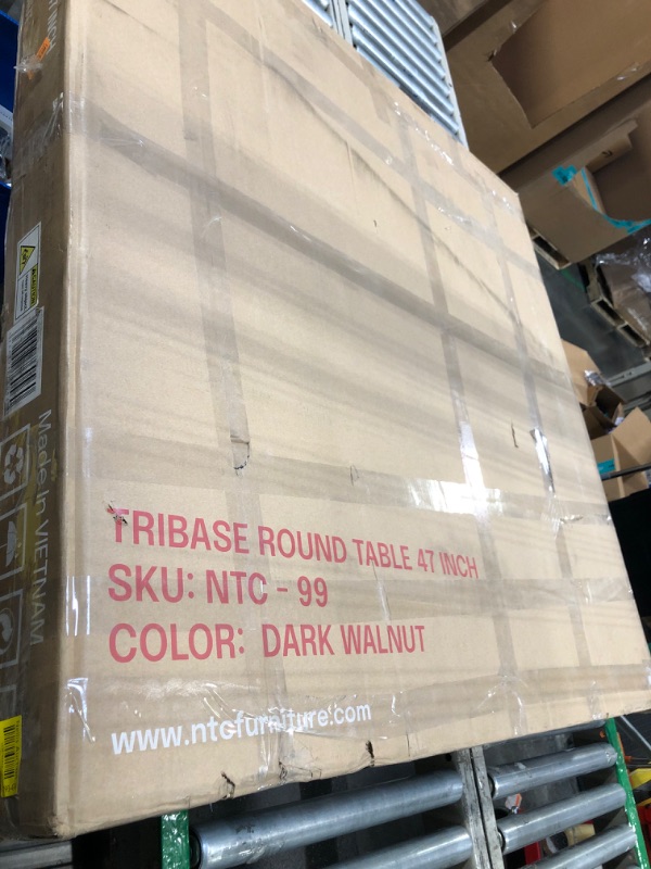 Photo 1 of NTC Tribase 47 Inch Modern Design, Round Dinner Table for Dining Room, Living Room Furniture, Effortless Assembly, Dark Walnut