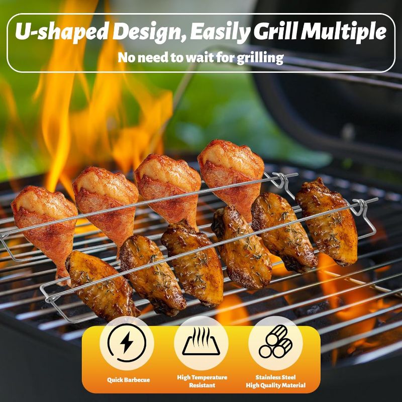 Photo 1 of 6 Pack Wing Rails for Grilling Chicken Wings, Stainless Steel Chicken Wing BBQ Fork, U-shaped Wing Racks with Storage Bag, BBQ Grilling Tool Set for Barbecue for Christmas Thanksgiving Home Party
