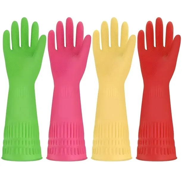 Photo 1 of 4 Pairs Dishwashing Cleaning Gloves, Household Rubber Gloves, Non-Slip Waterproof, Extra-Long Cuff & Anti-Slip Design for Kitchen, Bathroom, Gardening and Other Home Cleaning Use(S)