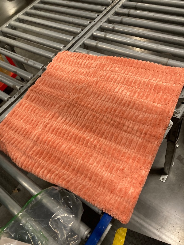 Photo 1 of  Non-Slip Bathroom Rugs Chenille Soft Striped Plush Bath Mat, 24", Coral