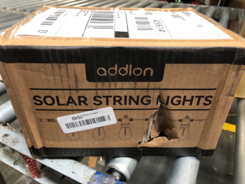Photo 1 of addlon 54(48+6) FT Solar String Lights Waterproof,Patio Lights Solar Powered with Remote & USB Port 15+1 LED Shatterproof Bulbs 3 Light Modes, Dimmable Solar Lights for Camping Backyard Garden