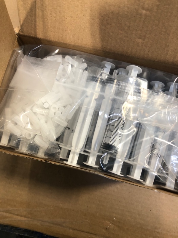 Photo 1 of 100 Pack 10ml Syringes with Cap, Luer Slip Tip, 10cc syringe Whole Pack Bulk Sterile Sealed, No Needle