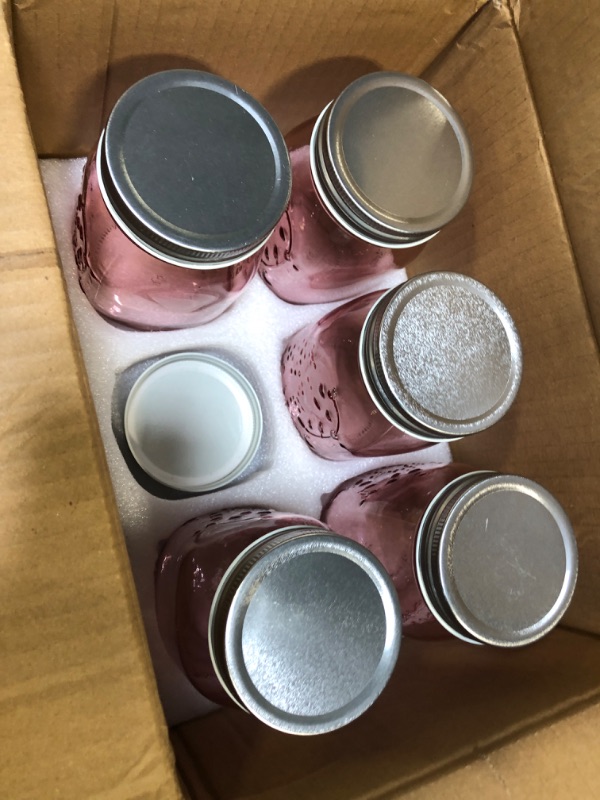 Photo 1 of **MISSING ONE*** Amzcku 16 oz Rose Pink Mason Jars with Lids, 6 Pack Regular Mouth Quart Canning Jar, Safe For Storage, Canning, Pickling, Preserving, Fermenting, DIY Crafts & Decor