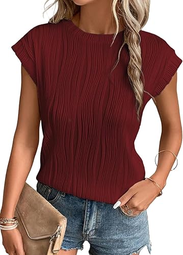 Photo 1 of EVALESS Womens Short Sleeve Textured Tops Crewneck Knit Solid Loose Casual Basic T Shirts Tee Blouses XL
