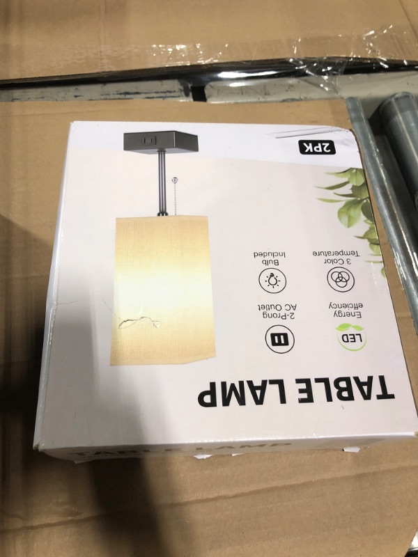 Photo 1 of 15'' Table Lamp for Bedroom set of 2,3-Color Bedside Lamps with Pull Chain Table Lamps for Night stands with AC Outlet,Small Night Light Lamps with 2 Bulbs Lamps for Living Room Kids Room Office Decor