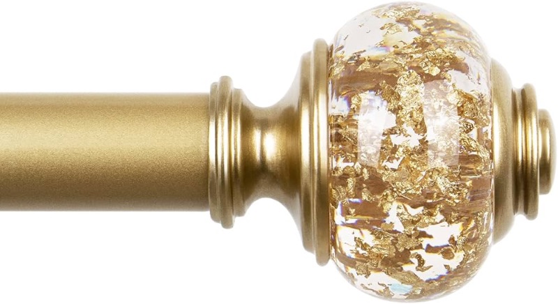 Photo 1 of 1 Inch Gold Curtain Rods for Windows 72 to 144 Inches (6 to 12 ft), USFOOK Telescoping Single Drapery Rod, Decorative Curtain Rod with Luxury Translucent Finials