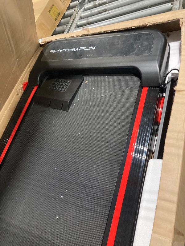 Photo 1 of RHYTHM FUN Incline Foldable Treadmill, Walking Pad Treadmill with Incline, 300 lbs Portable Treadmills with Handles for Home Office Use, Under Desk Compact Walking pad with LED Display & APP