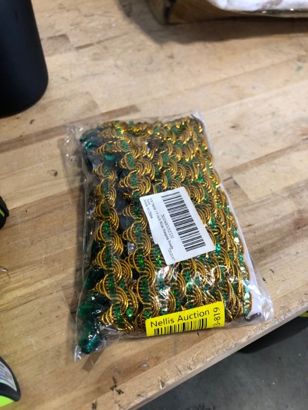 Photo 1 of 9.8 Yards 1.8 Inch Wide Hanging Beads Fringe Lace Green Rhinestone Bead Fringe Trim, Polyester Sewing Fringe Tassel Trims for Handmade DIY Clothing Curtain Decor
