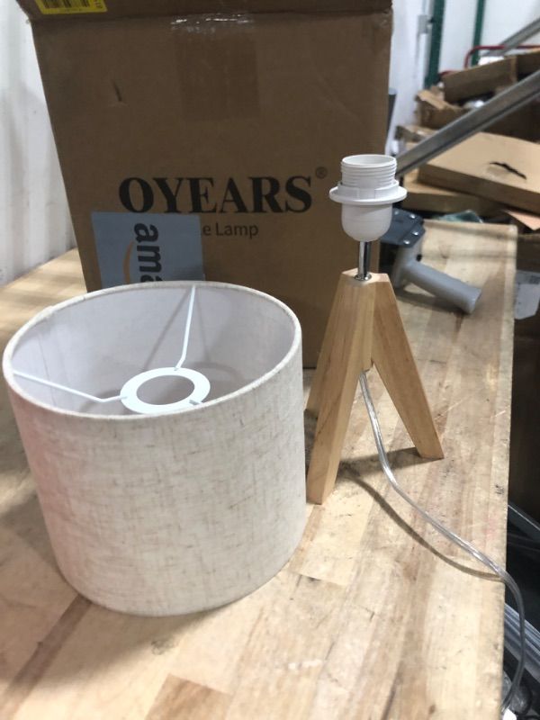 Photo 1 of EDISHINE Pack of 2 Wooden Night Lamps, Tripod Table Lamp with E27 Base, Vintage Beige Linen Shade for Bedroom Decorative Living Room Gift