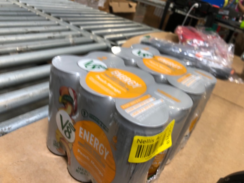 Photo 1 of ** BBD 09/2025** V8 +Energy Peach Mango Energy Drink, 8 fl oz Can (Pack of 6) 2 PACK 