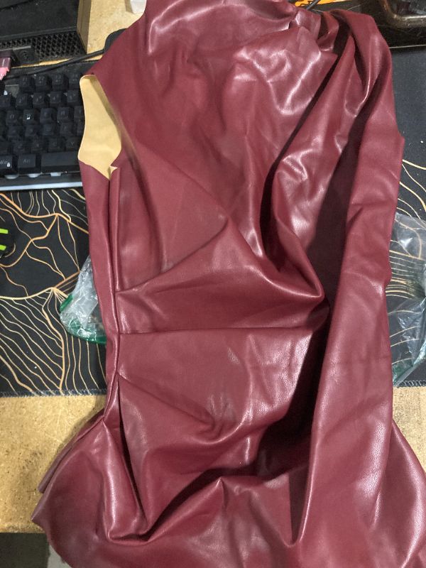 Photo 1 of CORIRESHA Women's Faux Leather Pleated Sleeveless Asymmetrical Mock Neck Slim Tank Top Wine Red small,