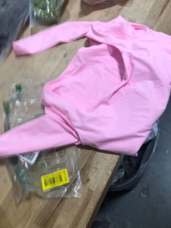Photo 1 of ABOCIW Workout Crop Tops for Women Yoga Square Neck Long Sleeve Low Medium Support Slim Fit Cropped Athletic Shirts Gym Shirts with Built in Bra Pink Medium