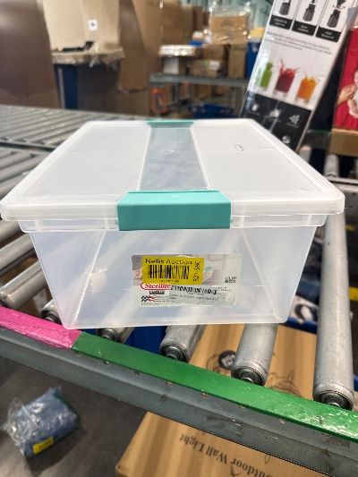 Photo 1 of Sterilite Deep Clip Box, Stackable Small Storage Bin with Latching Lid, Plastic Container to Organize Paper, Office, Home, Clear Base and Lid, 1-Pack