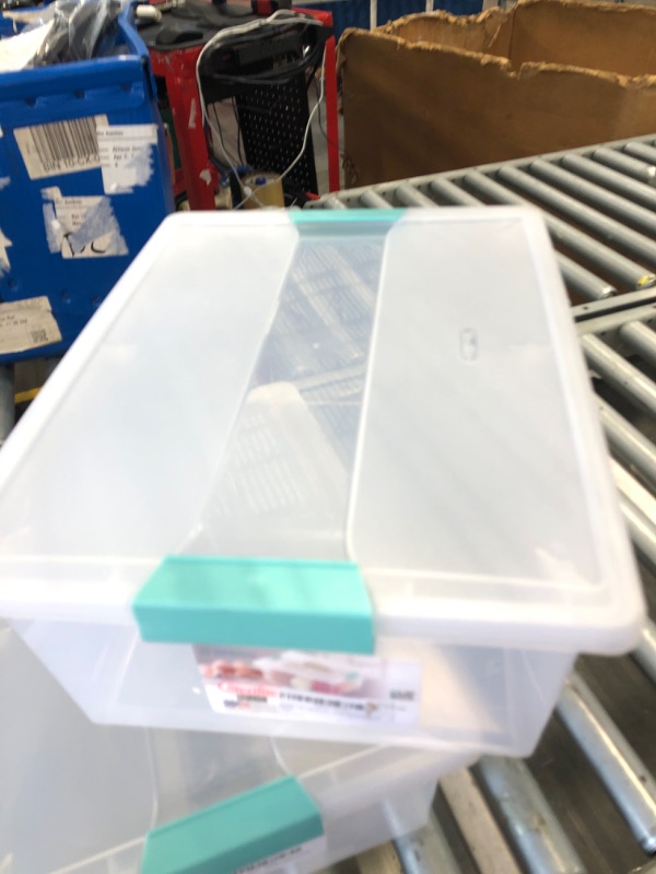 Photo 1 of Sterilite Deep Clip Box, Stackable Small Storage Bin with Latching Lid, Plastic Container to Organize Paper, Office, Home, Clear Base and Lid, 1-Pack