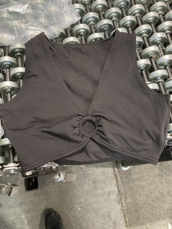 Photo 1 of AEVZIV Sexy Crop Tops for Women Sleeveless Deep V Neck Workout Tops Plunge Ring Cleavage Cropped Tank Top Black M
