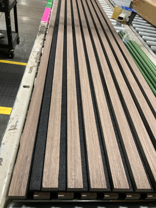 Photo 1 of Acoustic Wood Wall Panels, 2-Pack 94.5" x 12.6" Soundproof Wall Panels, Wood Slat Wall Panels for Wall Decor, Walnut