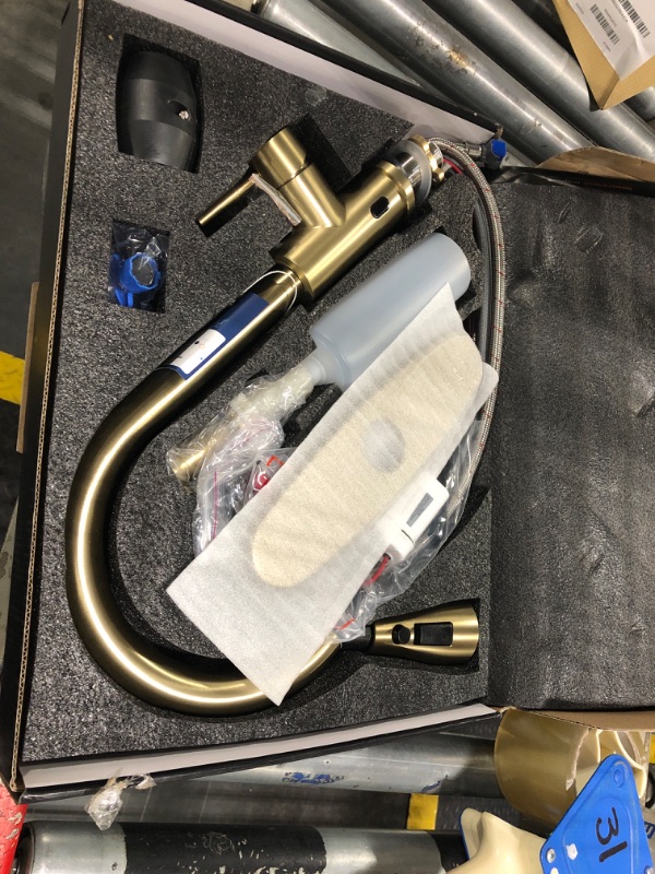 Photo 1 of APPASO Touchless Kitchen Faucets Gold, Brushed Gold Kitchen Faucet Touchless, Touchless Kitchen Faucet with Pull-Down Sprayer and Soap Dispenser, Stainless Hands Free Faucet for Kitchen Sink 2-4 Hole