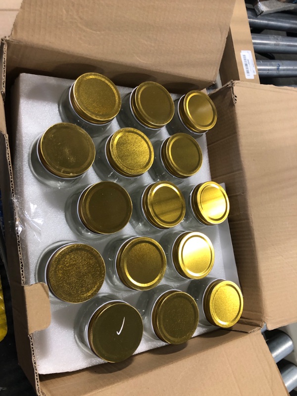 Photo 1 of 16 oz Mason Jars With Lids Regular Mouth 15 Pack-16 oz Glass Jars with Lids,Bulk Pint Clear Glass Jars For Meal Prep, Food Storage With 20 Labels (Gold Lids)