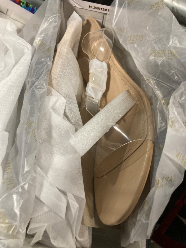 Photo 1 of Cape Robbin Women's Clear Low Wedge Sandals - Transparent Strappy Open Toe Heels (Nerina) - Nude Size 8.5