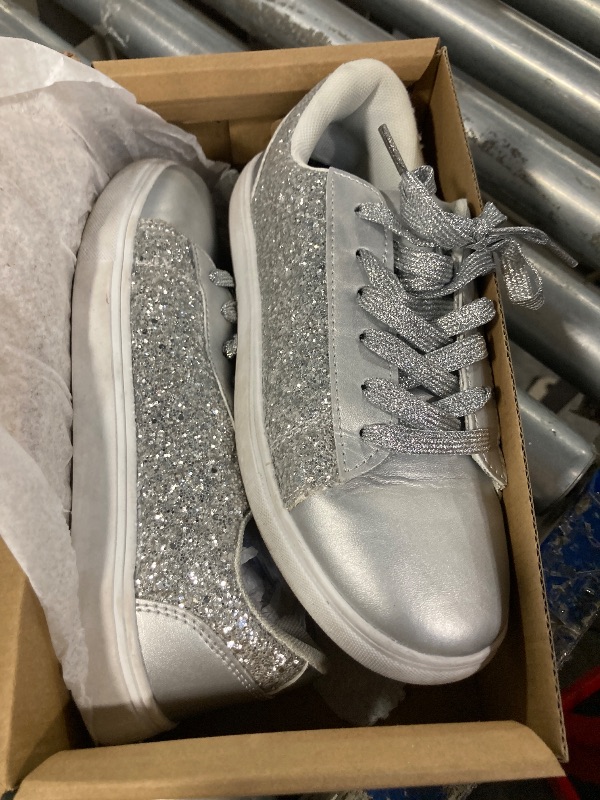 Photo 1 of ***SIZE 5.5 / 36*** Women's Glitter Shoes Fashion Shiny Sequin Sneakers Tennis Sparkly Shoes Rhinestone Bling Shoes with Lace up Silver Sequins