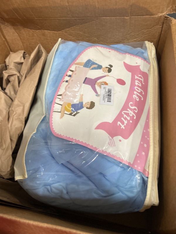 View 2 of 6 Pack 6ft Baby Blue Tulle Tablecloths for Rectangle Tables 72 x 30 Inch Rectangular Table Cloth Wrinkle Free Table Cover with Tutu Skirt for Baby Shower Birthday Party Banquet Buffet Cake Decorations