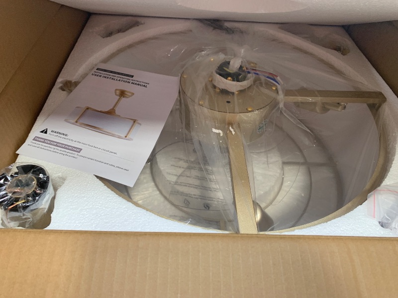 Photo 1 of SYDACG 20" Gold Fandelier Ceiling Fans with Lights, Boho Rattan Chandelier Ceiling Fan with Light Remote Control, Mid-Century Modern Caged with 6 Speeds for Bedroom, Nursery