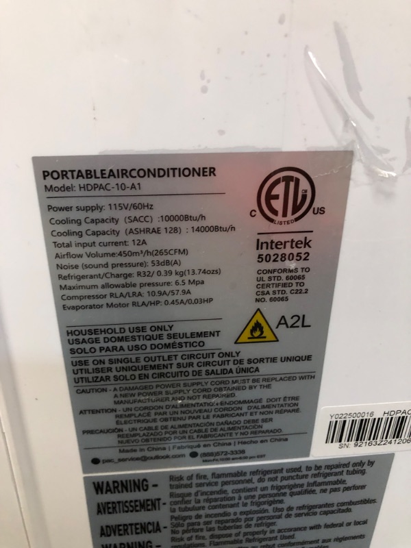 Photo 1 of *** PARTS ONLY *** 14,000 BTU Portable Air Conditioner Cools Up to 700 Sq.Ft, 3-IN-1 Energy Efficient Portable AC Unit with Remote Control & Installation Kits for Large Room, Campervan, Office, Temporary Space