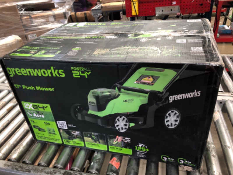 Photo 1 of ***PARTS ONLY***Greenworks 48V (2 x 24V) 17" Cordless (Push) Lawn Mower (125+ Compatible Tools), (2) 4.0Ah Batteries and Dual Port Rapid Charger Included