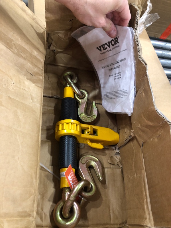 Photo 1 of ***************MISSING ALL BUT 1 ITEM**************
VEVOR Ratchet Chain Binder with 5/16-3/8 inch, 7100 lbs Load Limit G80 Chain, Detachable Anti-Skid Handle, Tie Down Hauling Chains Binders for Flatbed Truck Trailer, 2 Set Black & Yellow